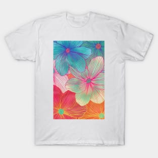 Between the Lines 2 - tropical flowers in purple, pink, blue & orange T-Shirt